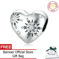 BAMOER 925เงินสเตอร์ลิงเกล็ดหิมะรักลูกปัดรูปหัวใจสำหรับสร้อยข้อมือผู้หญิงอุปกรณ์ DIY SCC1982