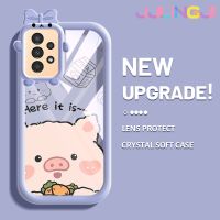 Jjlingji เคสปลอกสำหรับ Samsung A13 5G เคส A04s การ์ตูนน่ารักกระต่ายและหมูมีสีสันสดใสนิ่มสำหรับเลนส์กล้องมอนสเตอร์ตัวเล็กๆเคสซิลิโคนใสเรียบง่ายเคสป้องกันกันกระแทกแบบใส