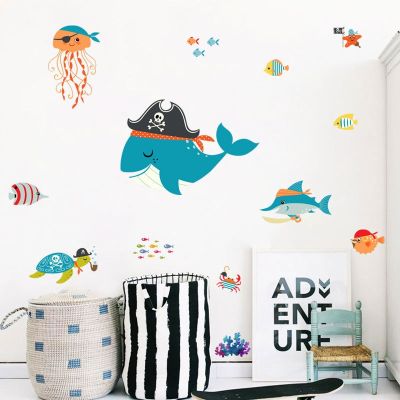 1PCS Cartoon Pirate Whale Underwater World Wall Sticker For Kids Room Maternal and Child Series New Products Home Decals