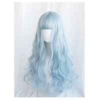 MANWEI Lolita 70CM Long Curly Blue Ombre Heat Resistant Bangs Cute Party Synthetic Cosplay Wig Gift ของขวัญ