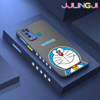 Jlingji เคสสำหรับ VIVO Y30เคส Y50 Y30i ลายการ์ตูนแฮปปี้โดราเอม่อนดีไซน์ใหม่ขอบสี่เหลี่ยมด้านข้างมีน้ำค้างแข็งโปร่งใสกันกระแทกเคสมือถือแข็งปลอกซิลิโคนคลุมทั้งหมดเคสป้องกันกล้องแบบอ่อน