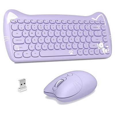 Wireless Keyboard and Mouse Combo ,2.4GHz Wireless Retro Cute Cat Keyboard Mouse Set for PC Desktop Laptop