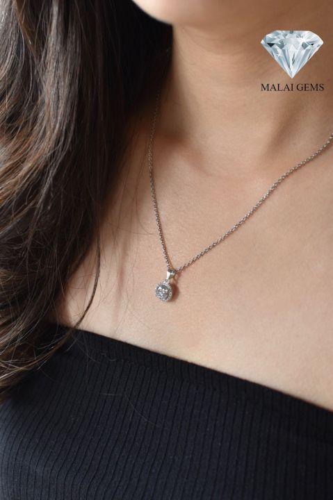 malai-gems-สร้อยคอพร้อมจี้-เงินแท้925-เคลือบทองคำขาว18k-เพชรสวิส-cz-รุ่น-เพชรเหลี่ยม-square