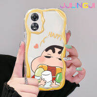 Jjlingji เคสสำหรับ OPPO A58 5G A58X 5G A78 5G A1X 5G A55 5G A98 5G F23 5G A1 5G เคส Happy Crayon Shin-Chan ลายดีไซน์ใหม่เนื้อครีมขอบคลื่นนุ่มเคสโปร่งใสลายกล้องถ่ายรูปเคสมือถือกันกระแทกแบบใสเรียบง่ายอ่อนโยนฝาครอบป้องกัน