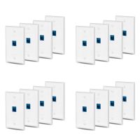 16X Cat6 Ethernet Wall Plate Outlet 1 Port RJ45 Network Female to Female Keystone Wall Coupler Jack Plate White &amp; Blue