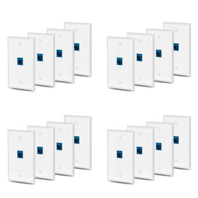 16X Cat6 Ethernet Wall Plate Outlet 1 Port RJ45 Network Female to Female Keystone Wall Coupler Jack Plate White &amp; Blue