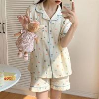 Dot Sleepwear Women Pajama Sets Floral 2 Piece Summer Short Sleeve Loungewear Pijama Korean Style Home Suit Night Wear Sleeping