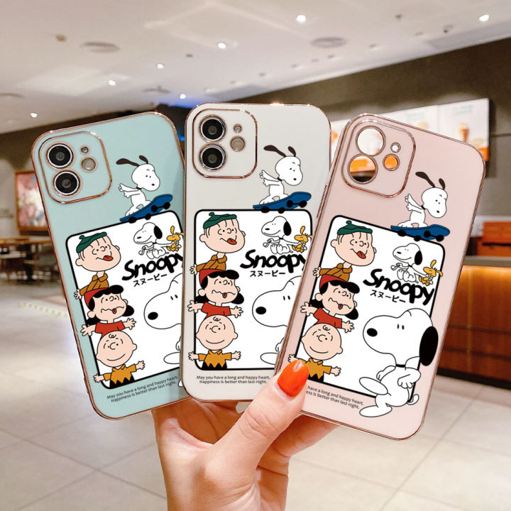 ggk-เคสเคสสำหรับ-apple-iphone-15-plus-15-pro-15-pro-max-เคสขอบสี่เหลี่ยมลายการ์ตูนฟรีสายคล้องดูปี้ชาร์ลีเคสโทรศัพท์ชุบหรูหราเคลือบเคสโทรศัพท์