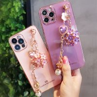 {OLI STUDIO} Glitter Camellia อัญมณี BraceletPendantCases ForS22 S21 Fe S20 Plus A72 A52 A32 S10 Plus ครอบคลุม Soft Coque