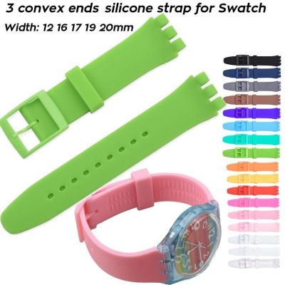 ◘▣ 12mm 16mm 17mm 19mm 20mm 3-convex Ends Wristband Sports Silicone Replacement Watchband for Swatch สายนาฬิกายางสร้อยข้อมือ