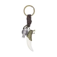 New Vintage Woven Resin Wolf Tooth Leather Key Chain Punk Cowhide Keychain