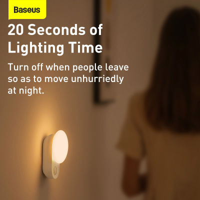 Baseus Night Light Motion Sensor LED Moom Lamp for Wall Bedroom Dorm Room Bedside Stair USB Rechargeable Induction Night Lights