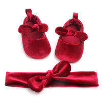 Hot 0-18M Newborn Infant Baby Girls Shoes Velvet Red Princess Christmas Baby Shoes Bow First Walkers