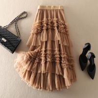 【CC】 New Elastic Waist Mesh Skirt Fashion Color Petticoat Tulle Pleated Female