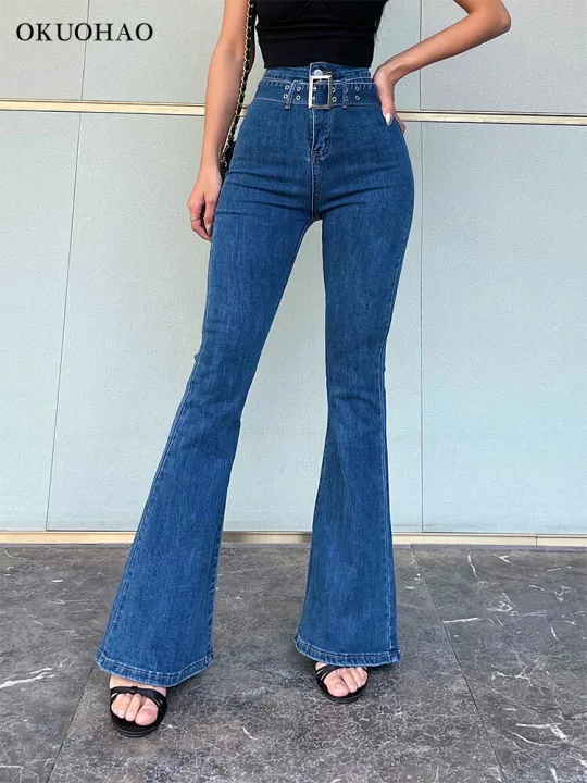 Womens High Waisted Bell Bottom Jeans Denim High Rise Flare Jean Pants ...