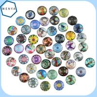 WENYA 50Pcs 12mm ครับ Cabochons แก้วพิมพ์ลาย 50รูปแบบ กระจกสำหรับผู้หญิง หมุนแก้ว cabochons กระเบื้องโมเสค สายรุ้งสีรุ้ง พลอยโดมแบน ทำเครื่องประดับ DIY