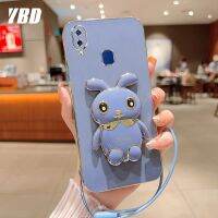 YBDเคสกระต่ายน่ารักสำหรับ Vivo Y85 V9 V9 Youth Y95 Y91 Y93 V11i Y97 เคสโทรศัพท์การ์ตูนวงเล็บสามมิติฟรีสายคล้องเคสซิลิโคนแบบนิ่ม