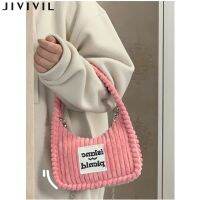 【Candy style】 JIVIVIL ผู้หญิงไหล่กระเป๋า crossbody แฟชั่นตัวอักษร corduroy สบาย ๆ กระเป๋า baguette