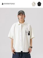 Japanese knitted pocket design short-sleeved shirt mens retro street loose bf style couple shirt 【BYUE】