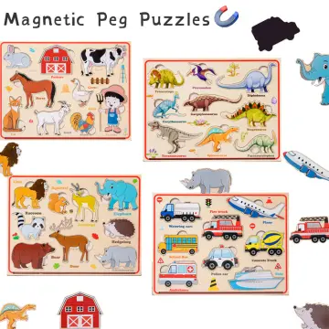 Wooden Magnetic Peg Puzzles for Toddlers 1-3-Montessori Farm