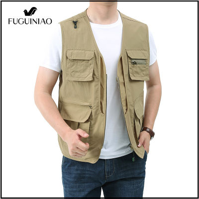 Fuguiniao ขนเสื้อเกราะยุทธวิธีเสื้อแฟชั่นผู้ชาย Fuguiniao ฤดูร้อนช่างภาพเสื้อกั๊กตาข่ายทำงานเสื้อแขนกุดเครื่องมือหลายเสื้อกั๊กชาย