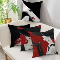 Home Decor Pillowcase Living Room Elegant Lady Pattern Sofa Pillowcase Red Black Cushion Cover Home Decor