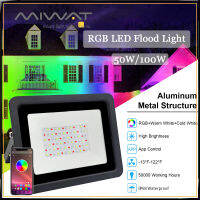 MIWAT 50วัตต์100วัตต์นำแสงน้ำท่วมกลางแจ้งเปลี่ยนสี RGB นำแสงเวทีการควบคุมแอพภูมิทัศน์ Uplights สปอตไลท์IP68 กันน้ำการควบคุมเสียง