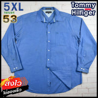 Tommy Hilfiger®แท้ อก 53 ไซส์ 5XL เสื้อเชิ้ตผู้ชาย ทอมมี่ ฮิลฟิกเกอร์ สีฟ้าคราม เสื้อแขนยาว เสื้อใส่เที่ยวใส่ทำงานสวยๆ