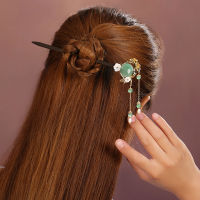 Chinese style vintage green stone tassel handmade wooden hairpin hair sticks Hair accessories Headwear for kimono COSPLAY