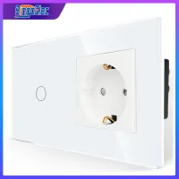 Bingoelec EU Standard 1/2/3Gang 1Way Touch Switch With 16A Germany Wall Socket Crystal Glass Panel sockets and switches