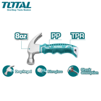 TOTAL ค้อนหงอน มินิ 8 ออนซ์ แบบด้ามยาง ลดแรงสั่นสะเทือน รุ่น THTM7386D ( Mini Claw Hammer - Anti Shock )