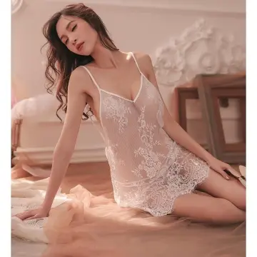 Black Transparent Sleep Dress Sexy Sleepwear Women Lace Nightdress