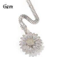 [COD] New rotatable zircon sun flower full diamond necklace hip-hop European and trendy people cool rap accessories wholesale