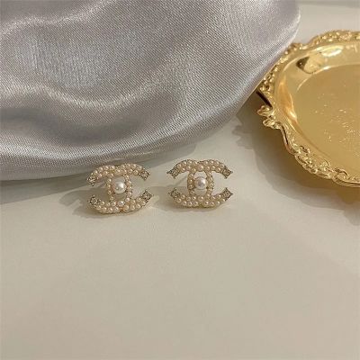 Fashion earrings ต่างหูเงินแท้925 ต่างหูชาแนล สีเงิน/สีทอง (พร้อมกล่อง)