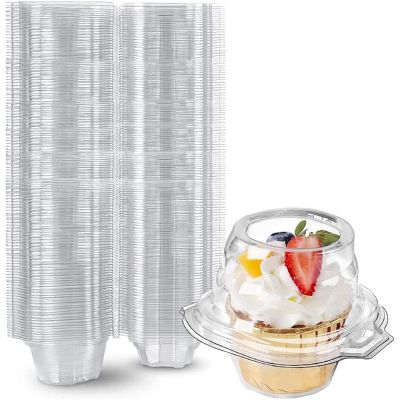50PCS Individual Cupcake Containers Stackable Single Compartment Disposable Carrier Holder Box with Airtight Dome Lid