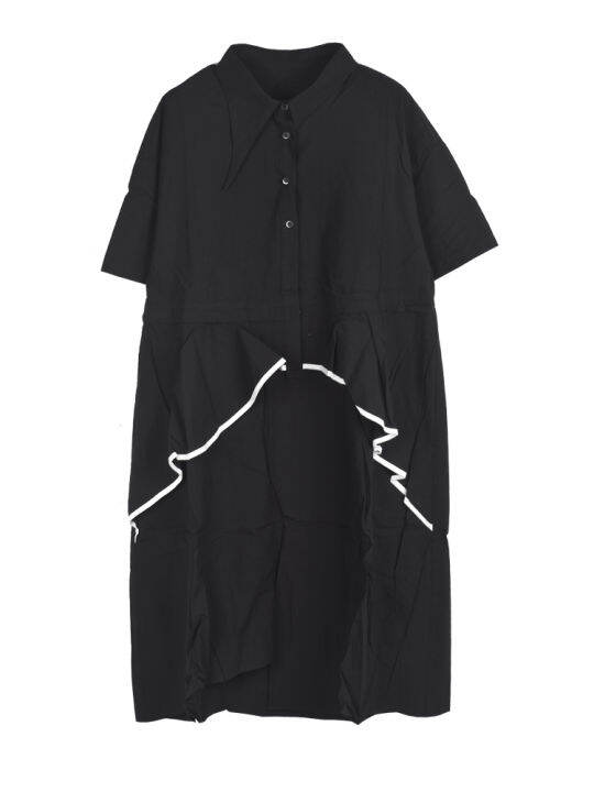 xitao-dress-casual-women-false-two-pieces-shirt-dress