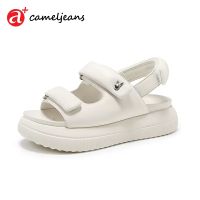 ◎♘ aillusory Cameljeans รองเท้าแตะ รองเท้าชายหาด พื้นหนา เสริมส้น แบบนิ่ม แฟชั่นสําหรับผู้หญิง