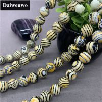 Black Yellow Stripe Turquoise Beads สีดำสีเหลืองลายลูกปัดสีเขียวขุ่นหินรอบ 6-12 มิลลิเมตรพลอยหลวม Spacer DIY