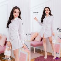 GN12423 **รบกวนสอบถามก่อนสั่งซื้อจ้า** เดรสเชิ๊ตแขนยาว เอวรูดเชือกผูกโบว์ Dress