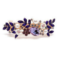 【CW】Trendy Hair Jewelry Luxury Purple Crystal Women Hairclip Floral Leaf Diamante Hair Barrette Rhinestone Pearl Girls Clips