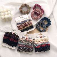 ที่มัดผมไหมพิมพ์ลายเสือดาวที่ชุด Scrunchie ยางรัดผมแฟชั่นสีทึบของขวัญเครื่องประดับผมสำหรับผู้หญิง5/6/ชิ้น