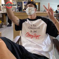 KYUSHUAD เสื้อยืดแขนสั้น หลวมสำหรับผู้ชายเสื้อลำลองพิมพ์ลายตัวอักษร