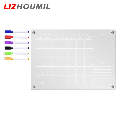 LIZHOUMIL กระดานปฏิทินแม่เหล็กอะคริลิคเขียนใหม่ได้กระดานไวท์บอร์ดออกกำลังกายสีใสพร้อมเครื่องหมาย6ตัวสำหรับตู้เย็น