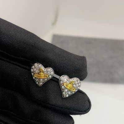 ต้นฉบับ Vivienne Westwood NGBB Love Stud Earrings Vivienne Saturn Series Fashion Full Diamond Super Shiny Silver Needle Three-dimensional Planet Sweet Cool EarringsTH