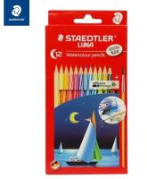 STAEDTLER  ดินสอสีไม้ระบายน้ำ แท่งยาว 12/24 สี รุ่น ด้ามกลม ลายเส้นกลียว ฟรีพู่กัน