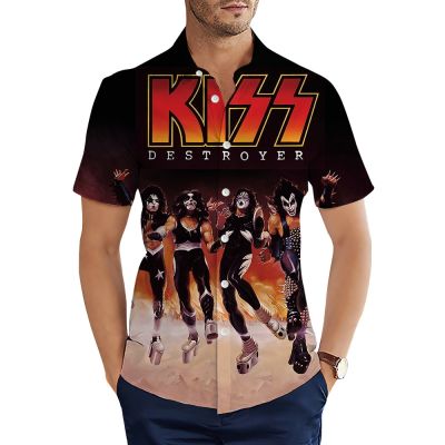 ZZOOI CLOOCL Fashion Mens Shirts Kiss Band Metal Rock 3D Graphic Short Sleeve Shirts Hip Hop Casual Shirt for Men Clothing S-5XL