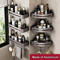 Aluminum Punch-Free Wall Mounted Bathroom Shelves Kitchen Corner Storage Holder Shampoo Organizer Shower Room Accessories