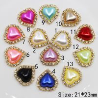 New 10pc 21*23mm Gold Base Pearl Buttons Rhinestone Heart Metal Wedding Invitations Decorate DIY Hair Flower Center Scrapbooking Haberdashery