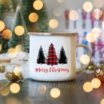 Christmas Tree Deer Print Enamel Mugs Coffee Cups Christmas Party