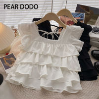 PEAR DODO เสื้อตัวหลวมแขนสั้นสำหรับผู้หญิงเสื้อทรงพองเกาหลีมีสายรัด